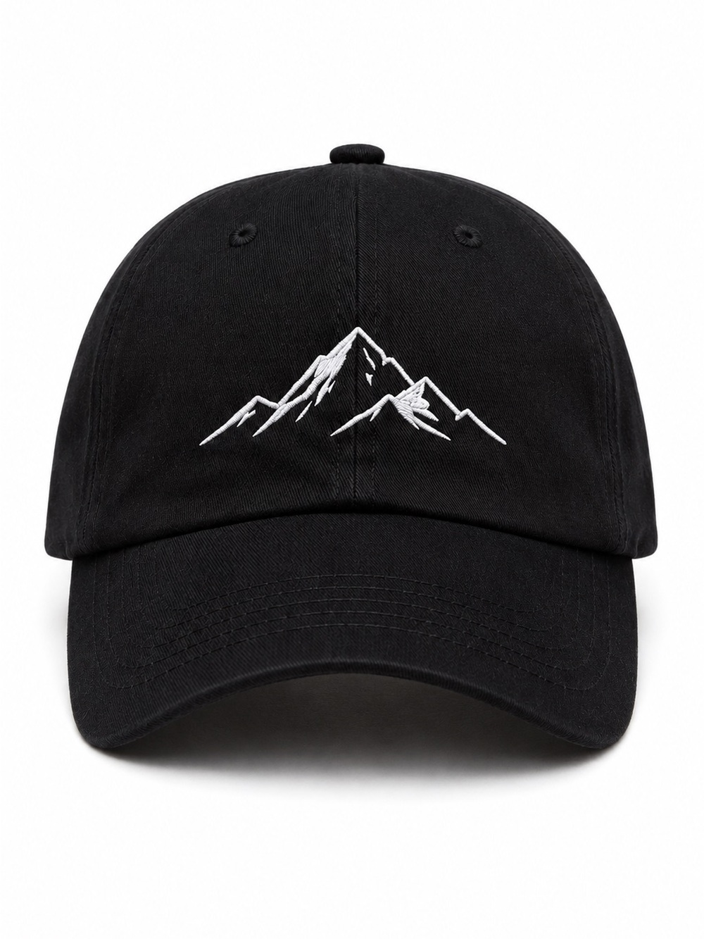 ⛰️ Mountain Peak Embroidered Black Baseball Hat Velcro Strap Outdoor Cap